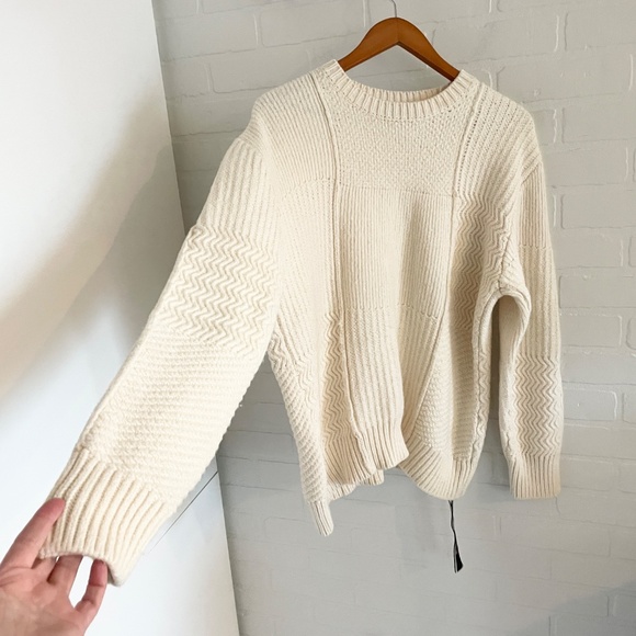 Diesel Men’s Chunky knit sweater Wool Off-White Patchwork M Oversized - Picture 5 of 15